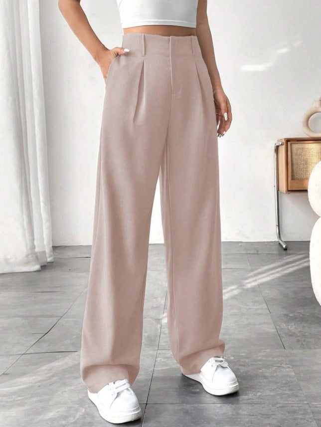 🎅 LAST DAY SALE 49% OFF🎄Women's Solid Color Plicated Pocket Wide Leg Pants, Elegant Zipper Fly Trousers for Work Office Business, Ladies Spring & Fall Clothes