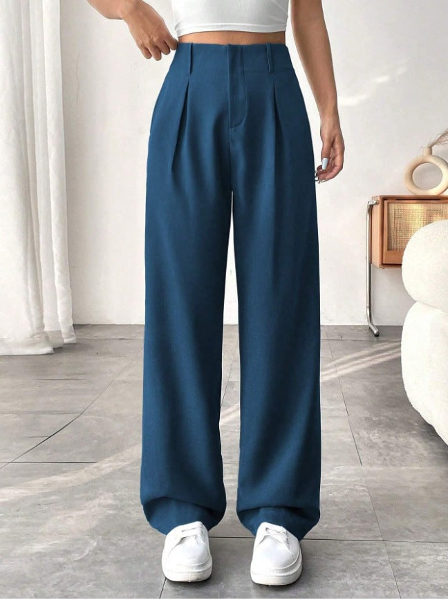 🎅 LAST DAY SALE 49% OFF🎄Women's Solid Color Plicated Pocket Wide Leg Pants, Elegant Zipper Fly Trousers for Work Office Business, Ladies Spring & Fall Clothes