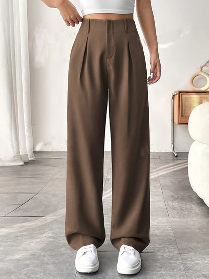 🎅 LAST DAY SALE 49% OFF🎄Women's Solid Color Plicated Pocket Wide Leg Pants, Elegant Zipper Fly Trousers for Work Office Business, Ladies Spring & Fall Clothes