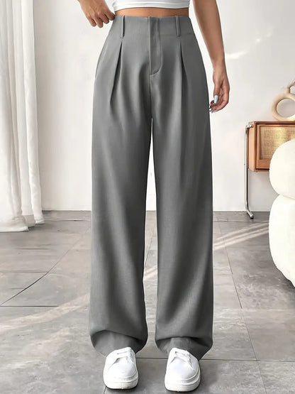 🎅 LAST DAY SALE 49% OFF🎄Women's Solid Color Plicated Pocket Wide Leg Pants, Elegant Zipper Fly Trousers for Work Office Business, Ladies Spring & Fall Clothes