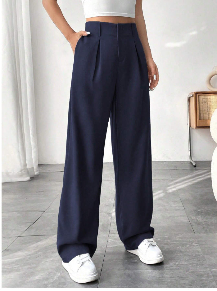 🎅 LAST DAY SALE 49% OFF🎄Women's Solid Color Plicated Pocket Wide Leg Pants, Elegant Zipper Fly Trousers for Work Office Business, Ladies Spring & Fall Clothes