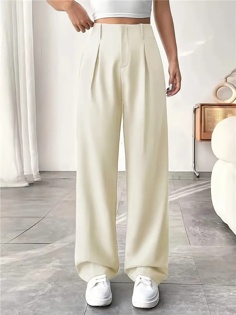 🎅 LAST DAY SALE 49% OFF🎄Women's Solid Color Plicated Pocket Wide Leg Pants, Elegant Zipper Fly Trousers for Work Office Business, Ladies Spring & Fall Clothes