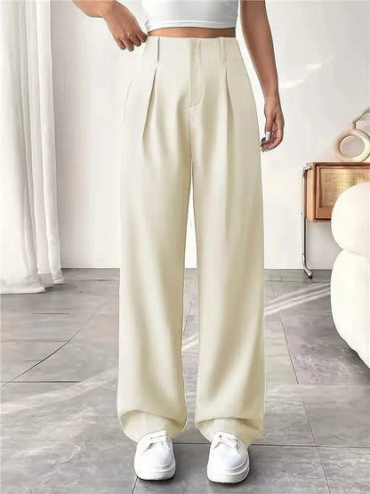 🎅 LAST DAY SALE 49% OFF🎄Women's Solid Color Plicated Pocket Wide Leg Pants, Elegant Zipper Fly Trousers for Work Office Business, Ladies Spring & Fall Clothes