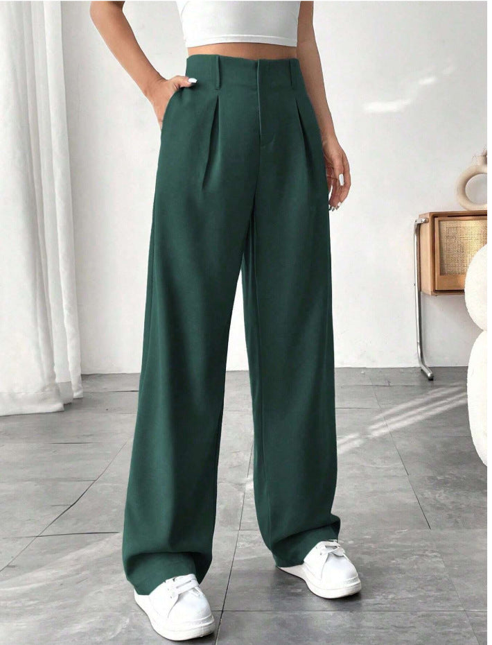 🎅 LAST DAY SALE 49% OFF🎄Women's Solid Color Plicated Pocket Wide Leg Pants, Elegant Zipper Fly Trousers for Work Office Business, Ladies Spring & Fall Clothes