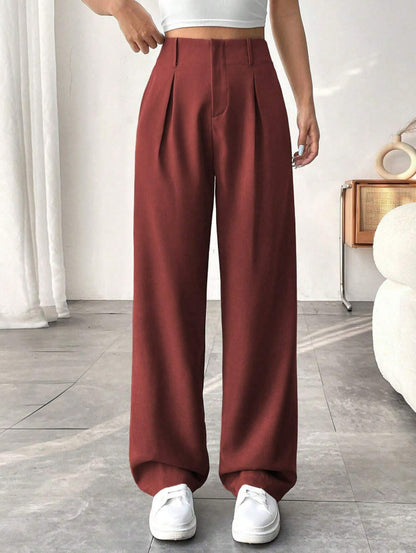 🎅 LAST DAY SALE 49% OFF🎄Women's Solid Color Plicated Pocket Wide Leg Pants, Elegant Zipper Fly Trousers for Work Office Business, Ladies Spring & Fall Clothes