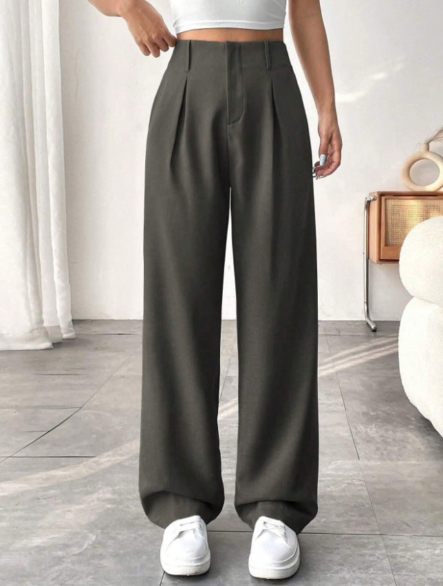 🎅 LAST DAY SALE 49% OFF🎄Women's Solid Color Plicated Pocket Wide Leg Pants, Elegant Zipper Fly Trousers for Work Office Business, Ladies Spring & Fall Clothes