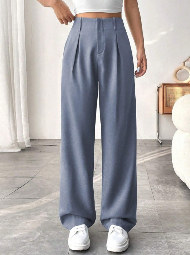 🎅 LAST DAY SALE 49% OFF🎄Women's Solid Color Plicated Pocket Wide Leg Pants, Elegant Zipper Fly Trousers for Work Office Business, Ladies Spring & Fall Clothes